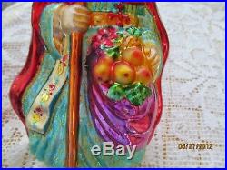 Radko Blown Glass Ornament The Bishop Pope Red Robe Blue Gown Fruit Bag 10 1/2