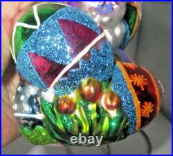 Radko Bunny Rabbits Boy Girl Couple in Middle of Easter Egg Pile Ornament RARE