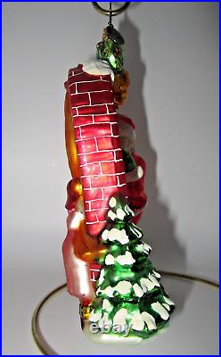 Radko CLAUSE ENCOUNTERS Santa Looking in Window Girl Dog Christmas Ornament