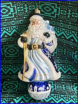 Radko COBALT KRINGLE SANTA Ornament 8.5 2003 Ball Drop BLUE