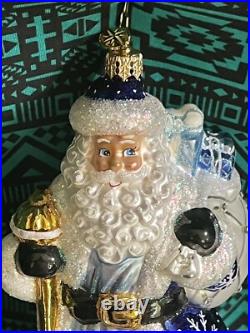 Radko COBALT KRINGLE SANTA Ornament 8.5 2003 Ball Drop BLUE