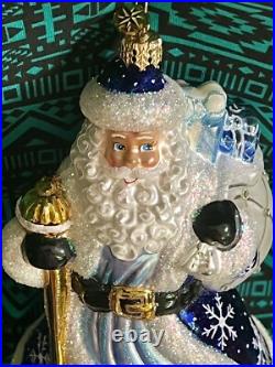 Radko COBALT KRINGLE SANTA Ornament 8.5 2003 Ball Drop BLUE