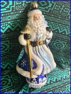 Radko COBALT KRINGLE SANTA Ornament 8.5 2003 Ball Drop BLUE