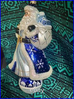 Radko COBALT KRINGLE SANTA Ornament 8.5 2003 Ball Drop BLUE
