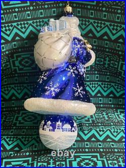 Radko COBALT KRINGLE SANTA Ornament 8.5 2003 Ball Drop BLUE