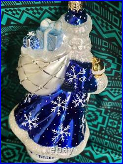 Radko COBALT KRINGLE SANTA Ornament 8.5 2003 Ball Drop BLUE