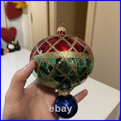 Radko Christmas harlequin double ball red blue green ornament