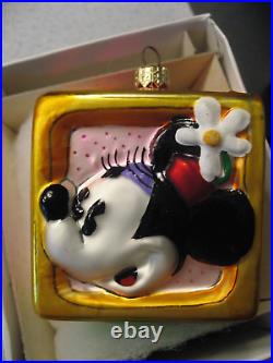 Radko Disney Mickey & Minnie Toy Block Glass Christmas Ornament 98-DIS-10
