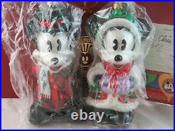 Radko Disney Mistletoe Mickey and Holly Minnie Ornament Set in Box SIGNED
