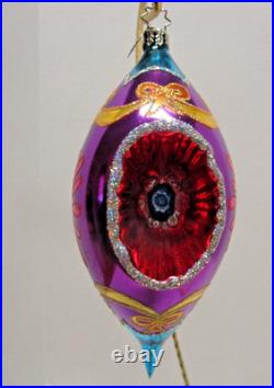 Radko Fantasia Teardrop Ribbon Flower Purple Indent Reflector Christmas Ornament