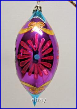 Radko Fantasia Teardrop Ribbon Flower Purple Indent Reflector Christmas Ornament