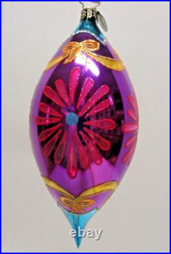Radko Fantasia Teardrop Ribbon Flower Purple Indent Reflector Christmas Ornament