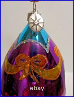 Radko Fantasia Teardrop Ribbon Flower Purple Indent Reflector Christmas Ornament