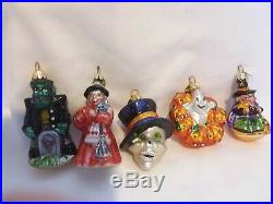 Radko Halloween Ornaments Lot of 5 Skull, Witches, Pumpkin, Ghost, Frankie Gems