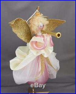 Radko Hearald Angel 1998 Italian Ornament 98-068-0 Pink Dress Paper Wings Horn