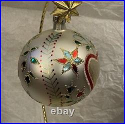 Radko Hearts And Flowers Vintage Silver Ball 5 Christmas Ornament