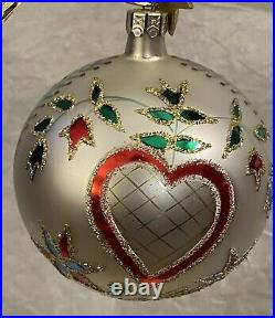 Radko Hearts And Flowers Vintage Silver Ball 5 Christmas Ornament