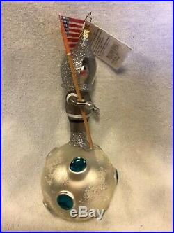 Radko Italian Blown Glass Ornament 03 Another Small Step. Astronaut Tag/Box