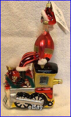 Radko Italian Blown Glass Ornament All Aboard! Santa On His Train Tag/Box Rare