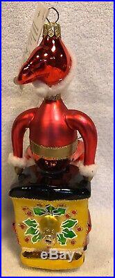 Radko Italian Blown Glass Ornament All Aboard! Santa On His Train Tag/Box Rare