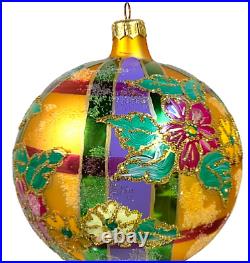 Radko Madras Magic 1997 5.5 Blown Glass Ornament 97-306-0 Floral Plaid Poland