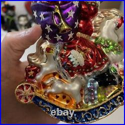 Radko Merry Mount Magic Santa With Gift sack Toys Rocking Horse Glass Ornament