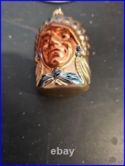 Radko Native American Chief Glass Ornament Germany UltraRare Copper Blue