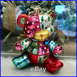 Radko Patches Bear Quilty Quentin Stitched-Up Spruce Patchwork Winnie Ornaments