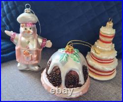 Radko Polanaise 3x Christmas Snowman Baker Bunt Tiered Cake Glass Ornaments