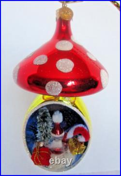 Radko SANTA SHROOM Mushroom Diorama Drop 00-306-0 Italy Christmas Ornament Mint