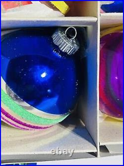 Radko Shiny Brite Large 3 Silvered & Unsilvered 12 Ornaments Pretty Colors EUC