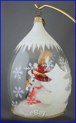 Radko Winter Fun Snowman #1011307 Blown Glass Ornament in Frosted Globe