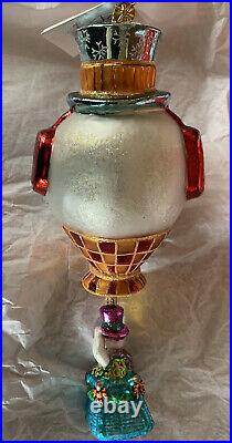 Radko christmas ornament Snow Float Snowman head hot air balloon lower basket