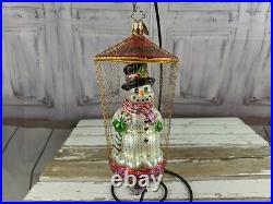 Radko snowman gilded cage gold 9 string RARE blown ornament glass xmas tree hol