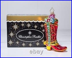 Rare CHRISTOPHER RADKO Dallas Dude Boot Glass Christmas Ornament withTag & Box