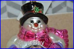 Rare Christopher Radko Belly Roll Snow Stroll Snowman Reflector Holiday Ornament