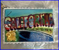 Rare! Christopher Radko California Post Postcard Christmas Ornament with Box