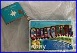 Rare! Christopher Radko California Post Postcard Christmas Ornament with Box