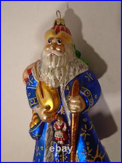Rare Christopher Radko Christmas Ornament Siberian Santa Blue 9 Detailed Glass
