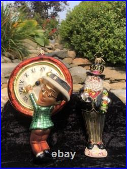 Rare Christopher Radko Large Millennium Clock 1999 New Year Santa 2011 Ornaments