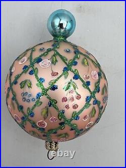Rare Christopher Radko Rose Garden 6 Ball Drop Glass Christmas Ornament