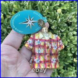 Rare Radko Little Gems Gold Aloha Hawaiian Shirt Christmas Ornament With Tag