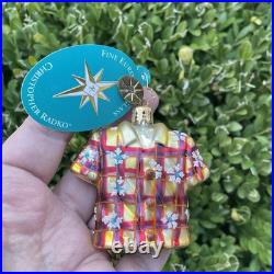 Rare Radko Little Gems Gold Aloha Hawaiian Shirt Christmas Ornament With Tag