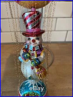 Rare Radko Mr Snow float Frosty Snowman Ornament BALL W REFLECTOR GOLD WIRE