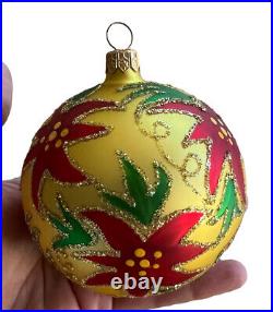 Rare Radko Vtg 1993 Ornament Red/Gold glitter Poinsetta Holiday Sparkle4