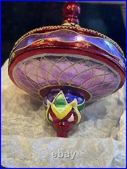 Rare VTG Christopher Radko Spin Top Space Ship Blown Glass Christmas Ornament 7