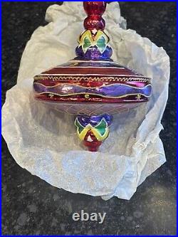 Rare VTG Christopher Radko Spin Top Space Ship Blown Glass Christmas Ornament 7