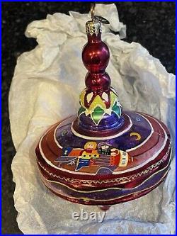 Rare VTG Christopher Radko Spin Top Space Ship Blown Glass Christmas Ornament 7