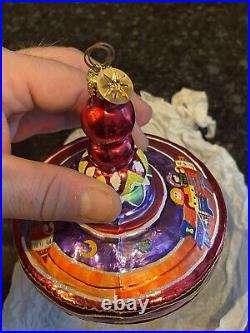 Rare VTG Christopher Radko Spin Top Space Ship Blown Glass Christmas Ornament 7