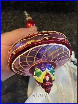 Rare VTG Christopher Radko Spin Top Space Ship Blown Glass Christmas Ornament 7